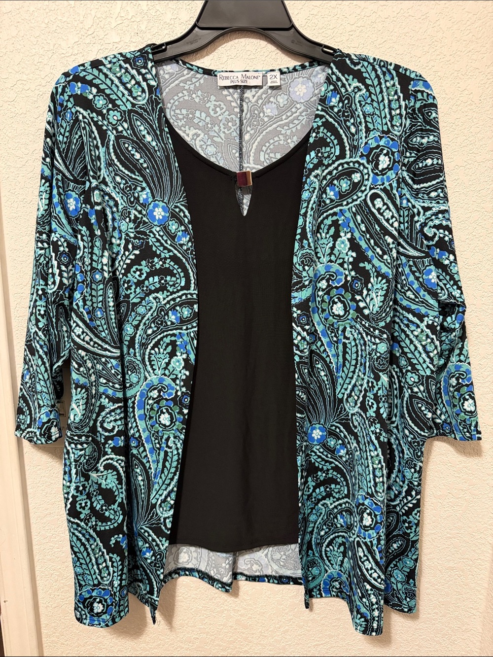 Rebecca Malone Black & Teal Paisley Open-Front Tunic
